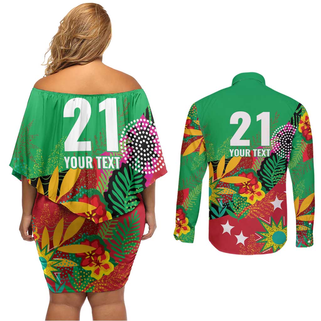 Custom Caribbean Cricket St Kitts and Nevis Couples Matching Off Shoulder Short Dress and Long Sleeve Button Shirt Patriots Reign 2025 - Wonder Print Shop