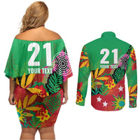Custom Caribbean Cricket St Kitts and Nevis Couples Matching Off Shoulder Short Dress and Long Sleeve Button Shirt Patriots Reign 2025 - Wonder Print Shop