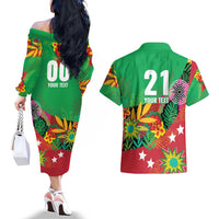 Custom Caribbean Cricket St Kitts and Nevis Couples Matching Off The Shoulder Long Sleeve Dress and Hawaiian Shirt Patriots Reign 2025 - Wonder Print Shop