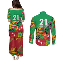 Custom Caribbean Cricket St Kitts and Nevis Couples Matching Puletasi and Long Sleeve Button Shirt Patriots Reign 2025 - Wonder Print Shop