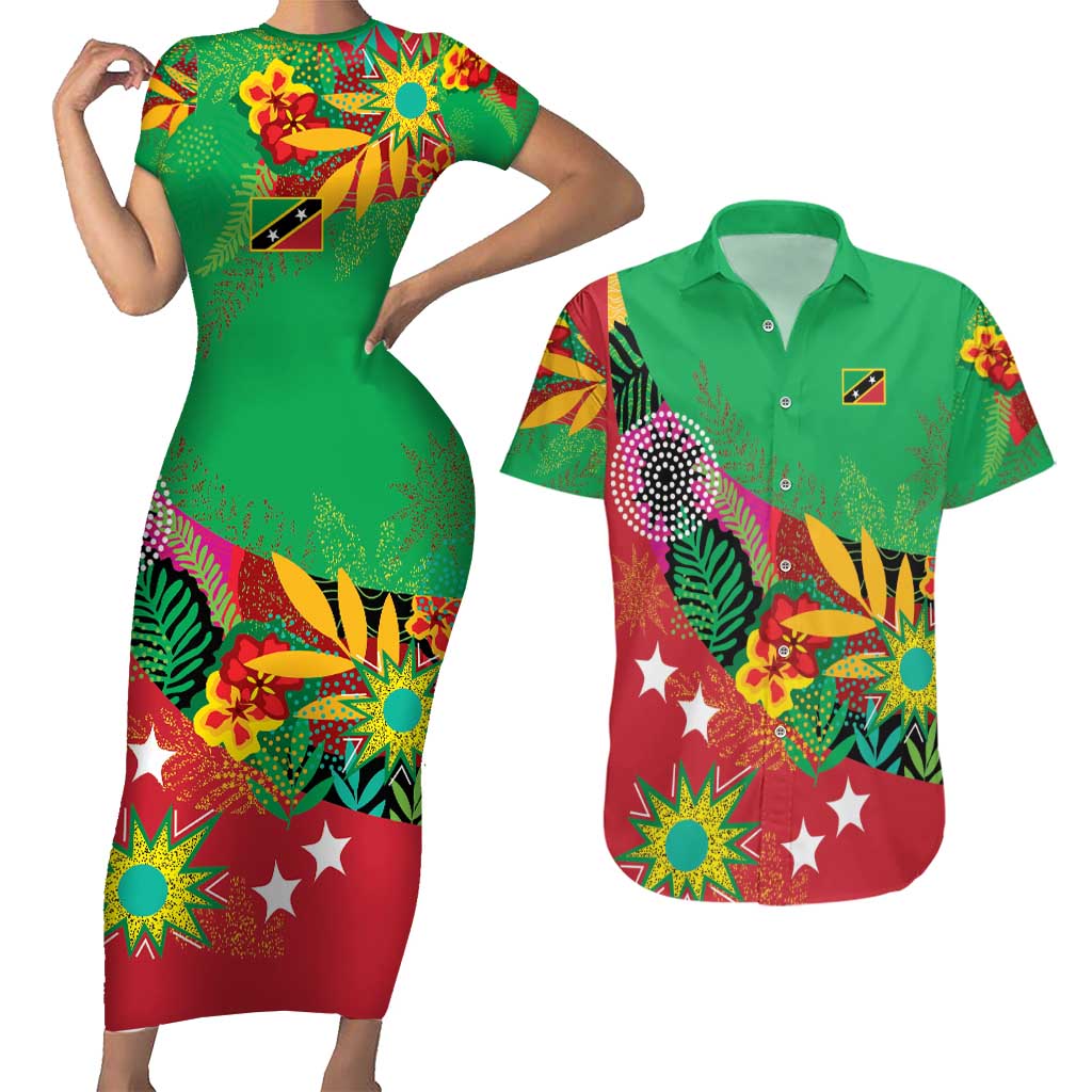 Custom Caribbean Cricket St Kitts and Nevis Couples Matching Short Sleeve Bodycon Dress and Hawaiian Shirt Patriots Reign 2025 - Wonder Print Shop