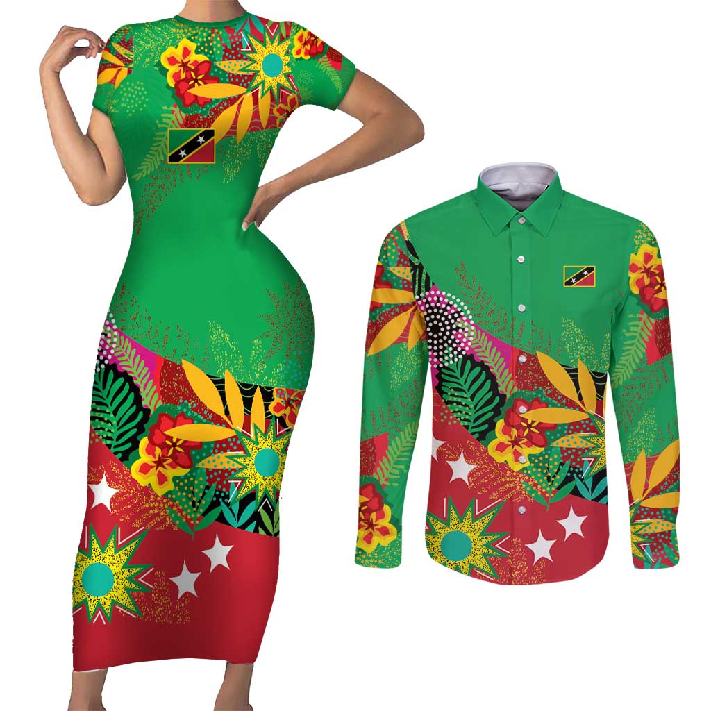 Custom Caribbean Cricket St Kitts and Nevis Couples Matching Short Sleeve Bodycon Dress and Long Sleeve Button Shirt Patriots Reign 2025 - Wonder Print Shop