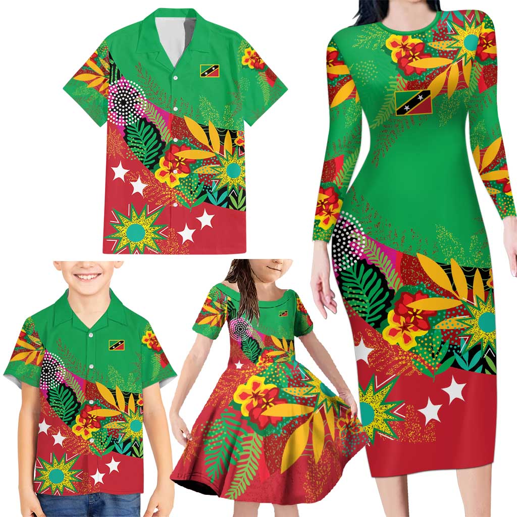 Custom Caribbean Cricket St Kitts and Nevis Family Matching Long Sleeve Bodycon Dress and Hawaiian Shirt Patriots Reign 2025 - Wonder Print Shop