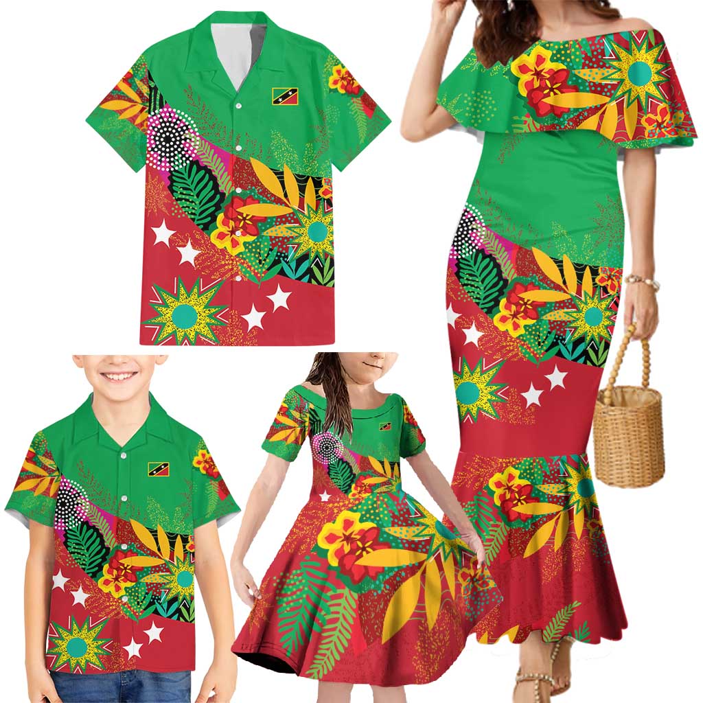 Custom Caribbean Cricket St Kitts and Nevis Family Matching Mermaid Dress and Hawaiian Shirt Patriots Reign 2025 - Wonder Print Shop
