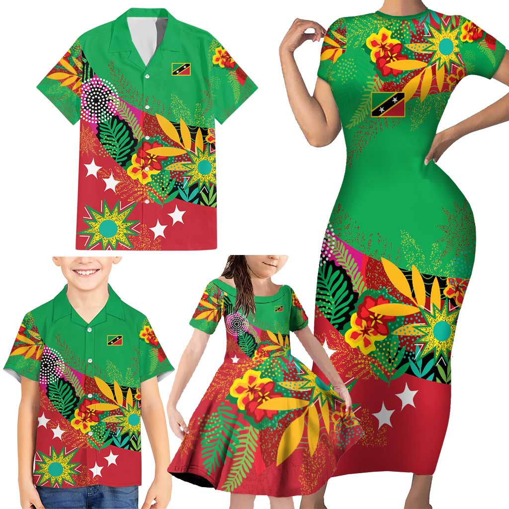 Custom Caribbean Cricket St Kitts and Nevis Family Matching Short Sleeve Bodycon Dress and Hawaiian Shirt Patriots Reign 2025 - Wonder Print Shop