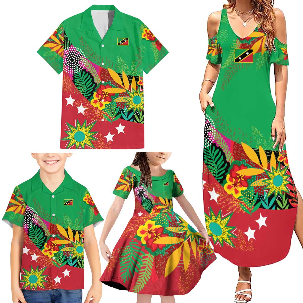 Custom Caribbean Cricket St Kitts and Nevis Family Matching Summer Maxi Dress and Hawaiian Shirt Patriots Reign 2025 - Wonder Print Shop