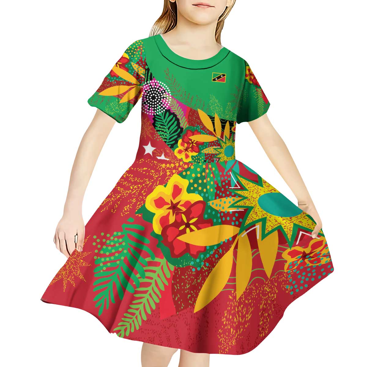 Custom Caribbean Cricket St Kitts and Nevis Kid Short Sleeve Dress Patriots Reign 2025 - Wonder Print Shop