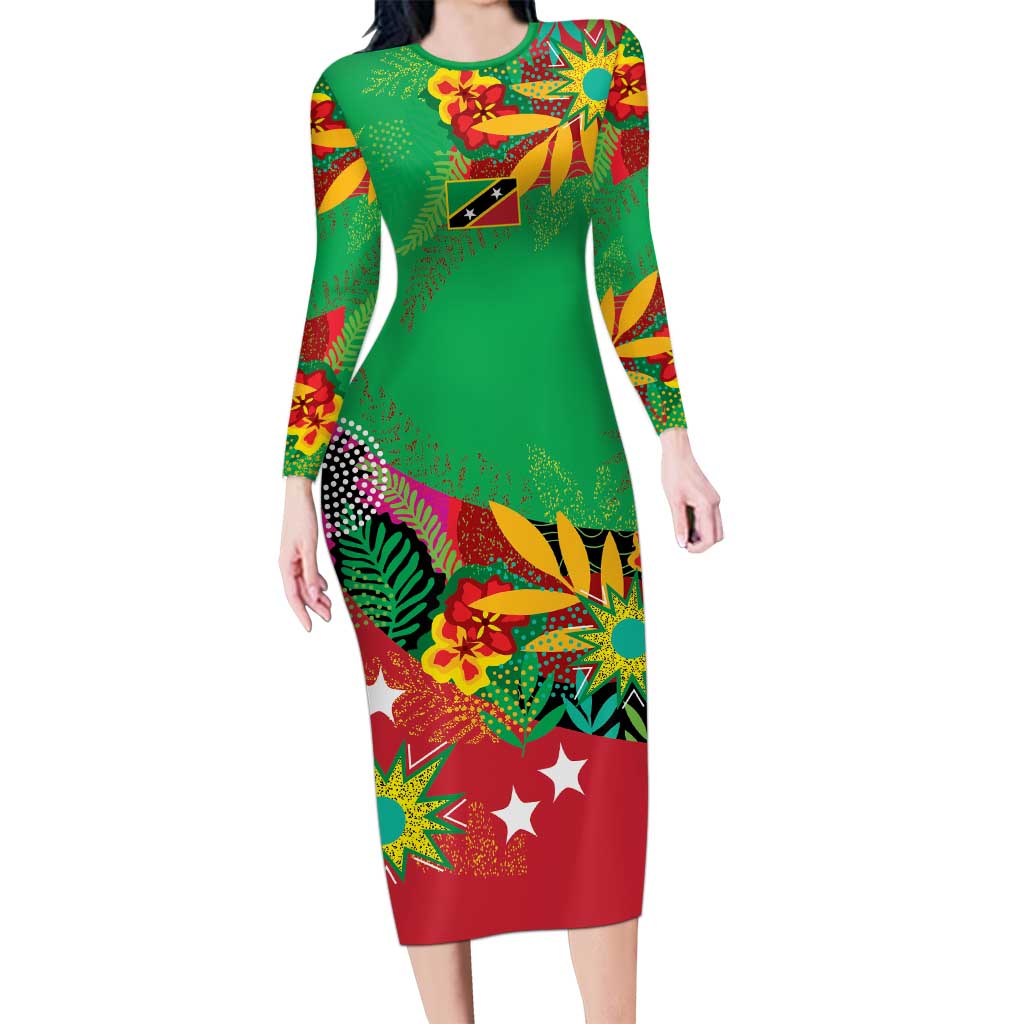 Custom Caribbean Cricket St Kitts and Nevis Long Sleeve Bodycon Dress Patriots Reign 2025 - Wonder Print Shop