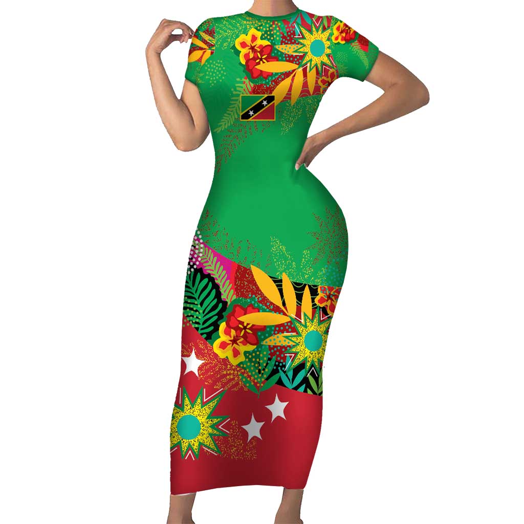 Custom Caribbean Cricket St Kitts and Nevis Short Sleeve Bodycon Dress Patriots Reign 2025 - Wonder Print Shop