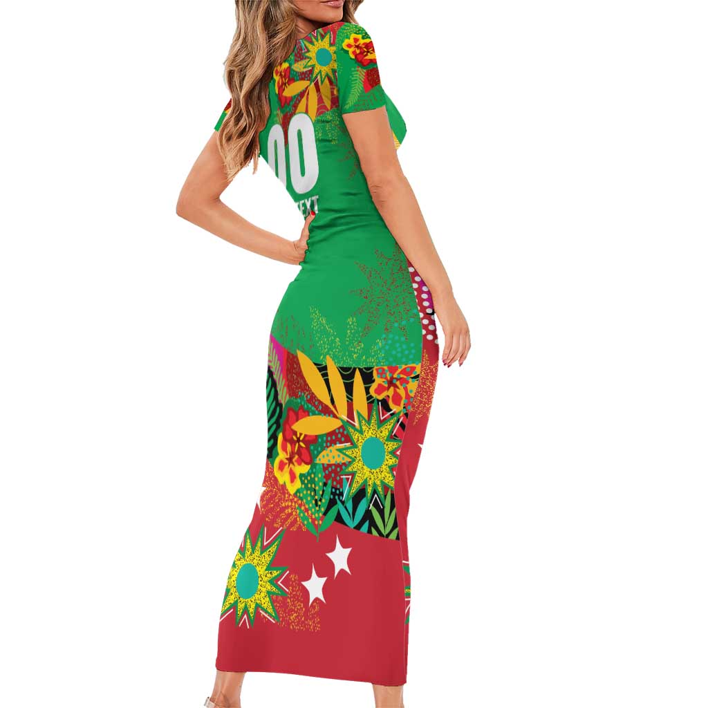 Custom Caribbean Cricket St Kitts and Nevis Short Sleeve Bodycon Dress Patriots Reign 2025 - Wonder Print Shop
