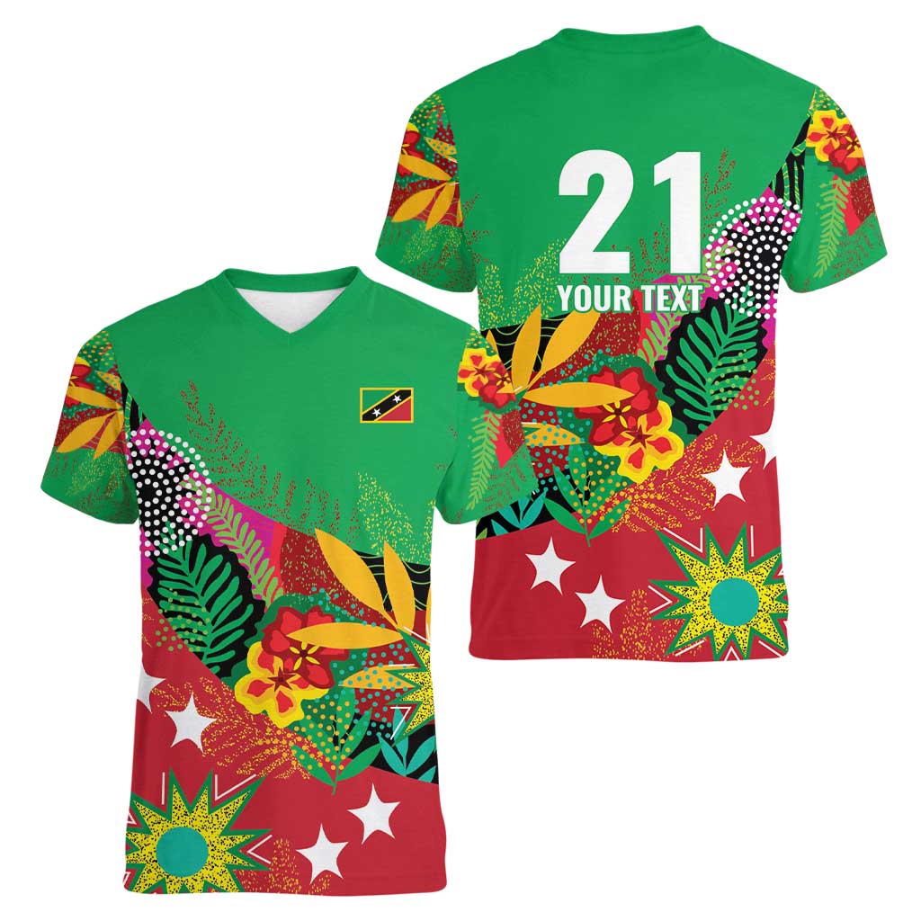 Custom Caribbean Cricket St Kitts and Nevis Women V-Neck T-Shirt Patriots Reign 2025 - Wonder Print Shop