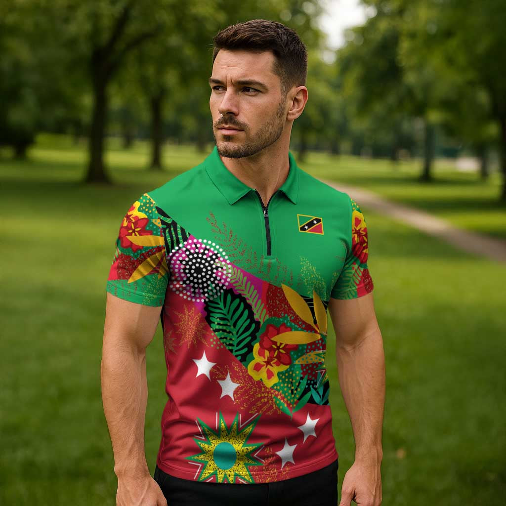 Custom Caribbean Cricket St Kitts and Nevis Zipper Polo Shirt Patriots Reign 2025 - Wonder Print Shop