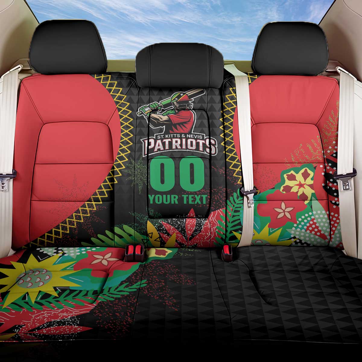 Custom Caribbean Cricket St Kitts and Nevis Back Car Seat Cover Two Islands One Fire Patriots Crown 2025 - Black - Wonder Print Shop
