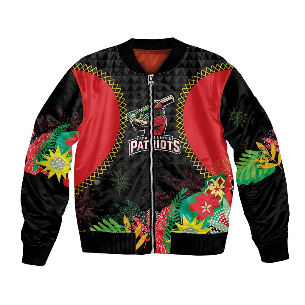 Custom Caribbean Cricket St Kitts and Nevis Bomber Jacket Two Islands One Fire Patriots Crown 2025 - Black - Wonder Print Shop