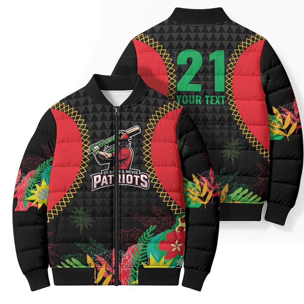 Custom Caribbean Cricket St Kitts and Nevis Bomber Puffer Jacket Two Islands One Fire Patriots Crown 2025 - Black - Wonder Print Shop