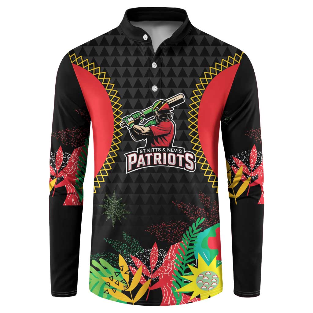 Custom Caribbean Cricket St Kitts and Nevis Button Sweatshirt Two Islands One Fire Patriots Crown 2025 - Black - Wonder Print Shop