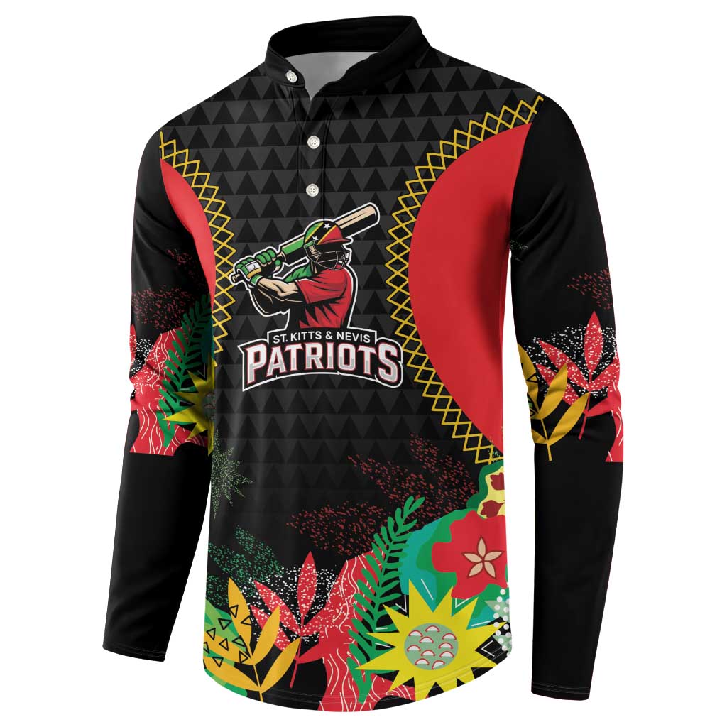 Custom Caribbean Cricket St Kitts and Nevis Button Sweatshirt Two Islands One Fire Patriots Crown 2025 - Black - Wonder Print Shop