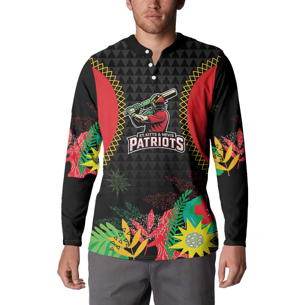 Custom Caribbean Cricket St Kitts and Nevis Button Sweatshirt Two Islands One Fire Patriots Crown 2025 - Black - Wonder Print Shop