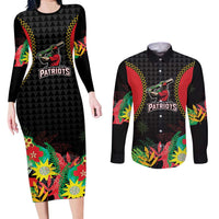 Custom Caribbean Cricket St Kitts and Nevis Couples Matching Long Sleeve Bodycon Dress and Long Sleeve Button Shirt Two Islands One Fire Patriots Crown 2025 - Black - Wonder Print Shop