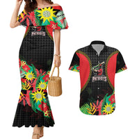 Custom Caribbean Cricket St Kitts and Nevis Couples Matching Mermaid Dress and Hawaiian Shirt Two Islands One Fire Patriots Crown 2025 - Black - Wonder Print Shop