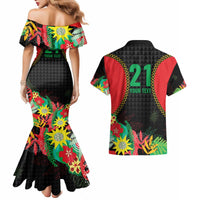 Custom Caribbean Cricket St Kitts and Nevis Couples Matching Mermaid Dress and Hawaiian Shirt Two Islands One Fire Patriots Crown 2025 - Black - Wonder Print Shop
