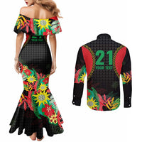 Custom Caribbean Cricket St Kitts and Nevis Couples Matching Mermaid Dress and Long Sleeve Button Shirt Two Islands One Fire Patriots Crown 2025 - Black - Wonder Print Shop