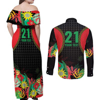 Custom Caribbean Cricket St Kitts and Nevis Couples Matching Off Shoulder Maxi Dress and Long Sleeve Button Shirt Two Islands One Fire Patriots Crown 2025 - Black - Wonder Print Shop