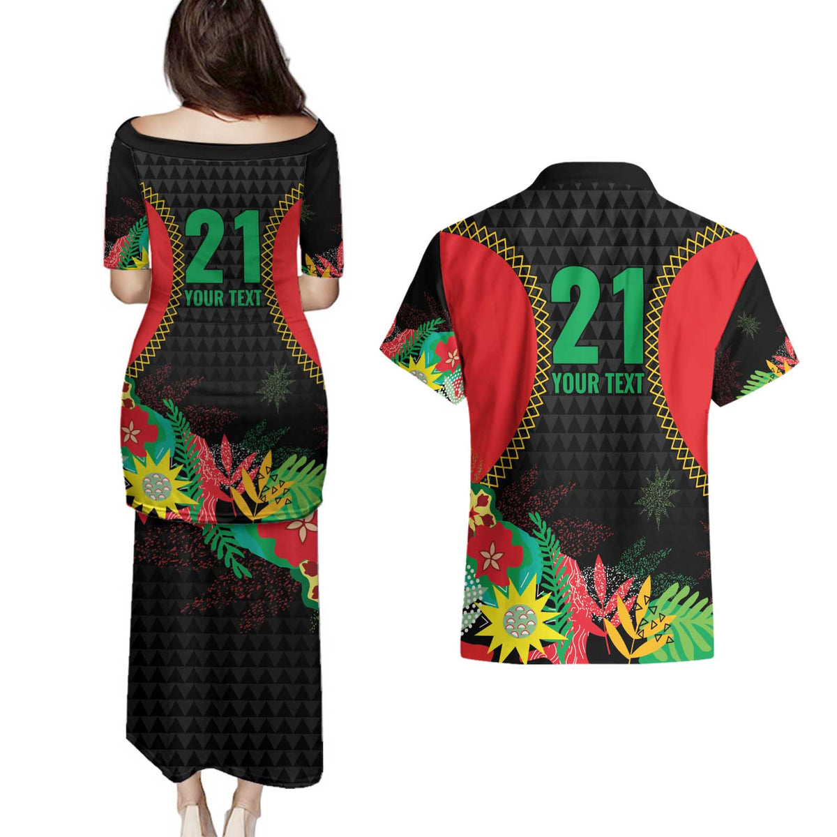 Custom Caribbean Cricket St Kitts and Nevis Couples Matching Puletasi and Hawaiian Shirt Two Islands One Fire Patriots Crown 2025 - Black - Wonder Print Shop