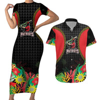 Custom Caribbean Cricket St Kitts and Nevis Couples Matching Short Sleeve Bodycon Dress and Hawaiian Shirt Two Islands One Fire Patriots Crown 2025 - Black - Wonder Print Shop