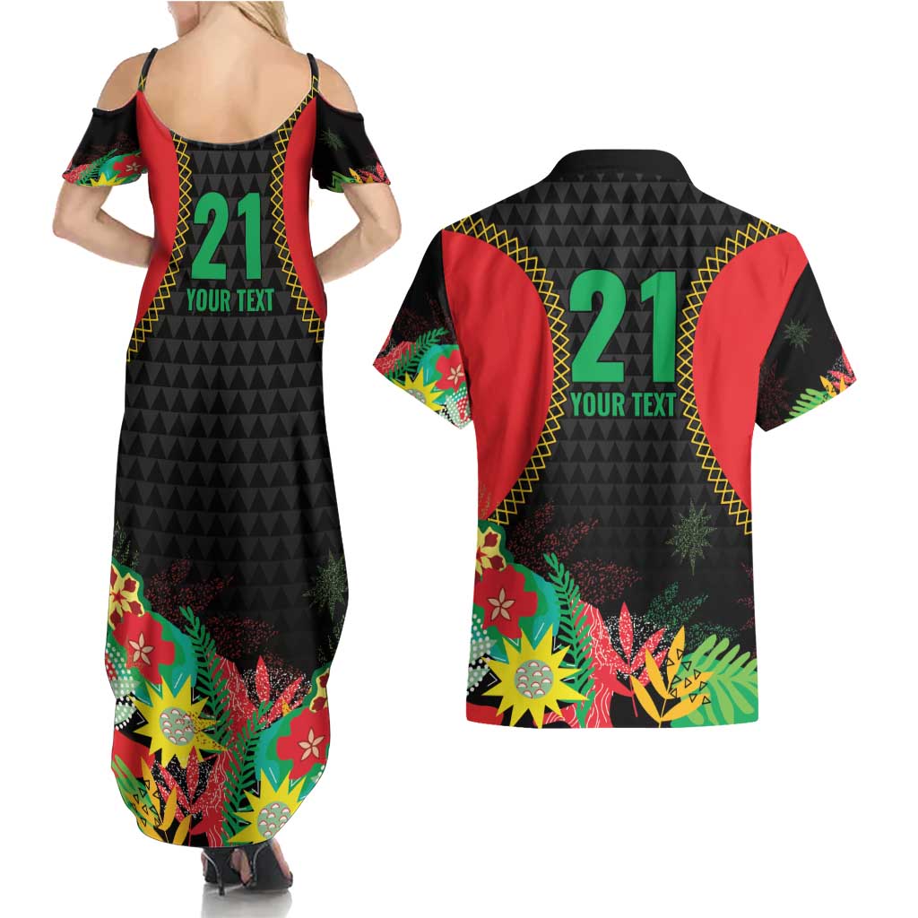 Custom Caribbean Cricket St Kitts and Nevis Couples Matching Summer Maxi Dress and Hawaiian Shirt Two Islands One Fire Patriots Crown 2025 - Black - Wonder Print Shop