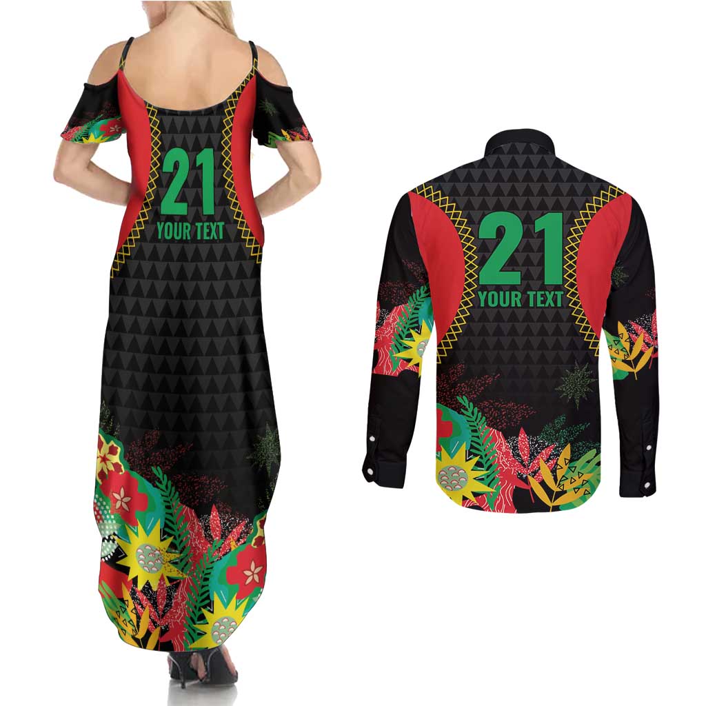 Custom Caribbean Cricket St Kitts and Nevis Couples Matching Summer Maxi Dress and Long Sleeve Button Shirt Two Islands One Fire Patriots Crown 2025 - Black - Wonder Print Shop