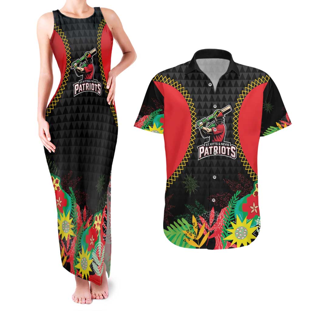Custom Caribbean Cricket St Kitts and Nevis Couples Matching Tank Maxi Dress and Hawaiian Shirt Two Islands One Fire Patriots Crown 2025 - Black - Wonder Print Shop