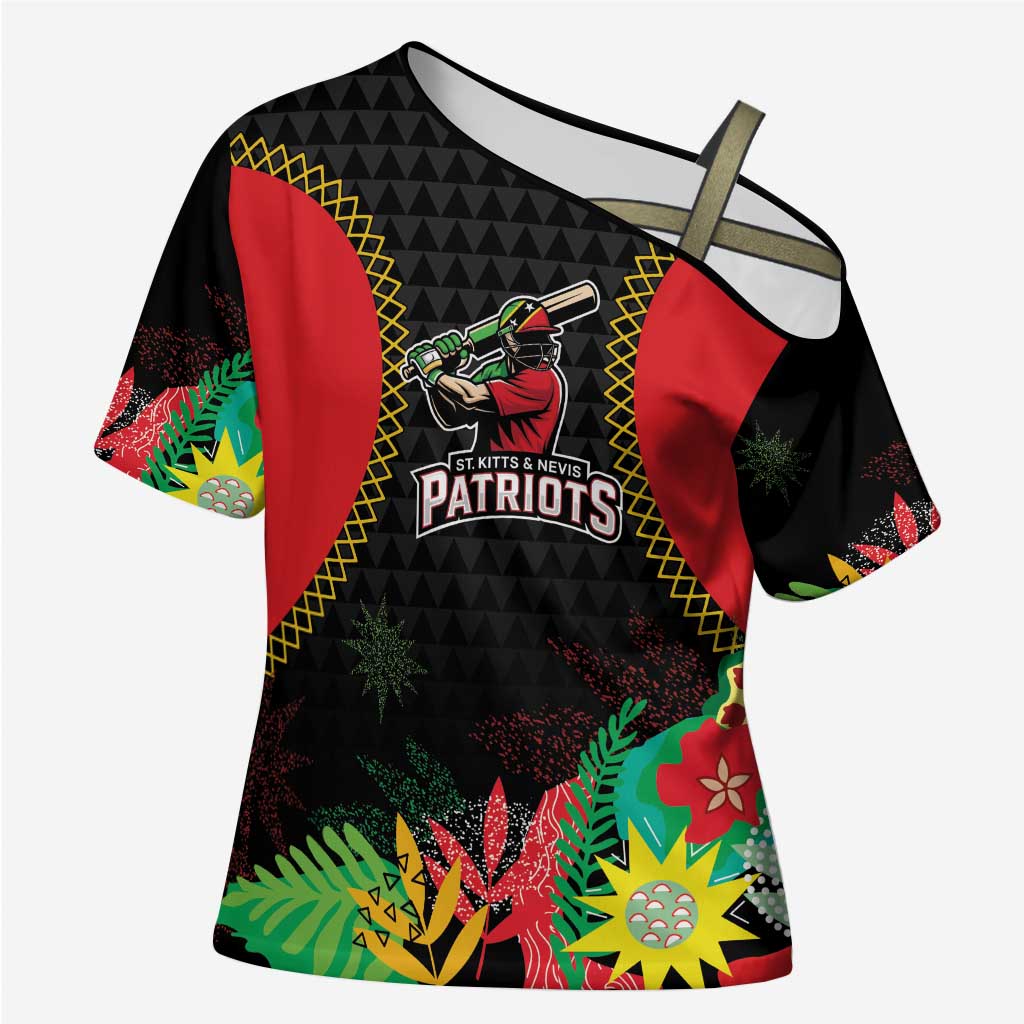Custom Caribbean Cricket St Kitts and Nevis Cross Shoulder Shirt Two Islands One Fire Patriots Crown 2025 - Black - Wonder Print Shop