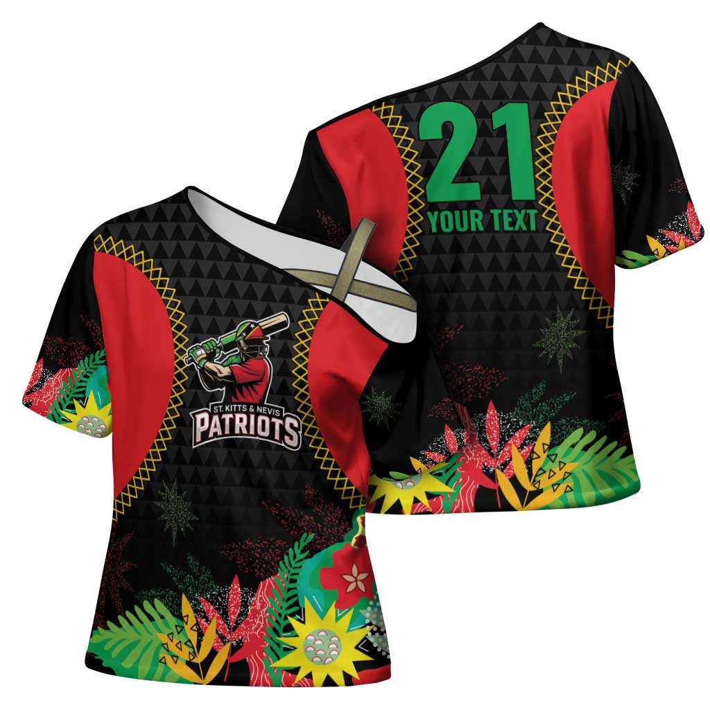 Custom Caribbean Cricket St Kitts and Nevis Cross Shoulder Shirt Two Islands One Fire Patriots Crown 2025 - Black - Wonder Print Shop
