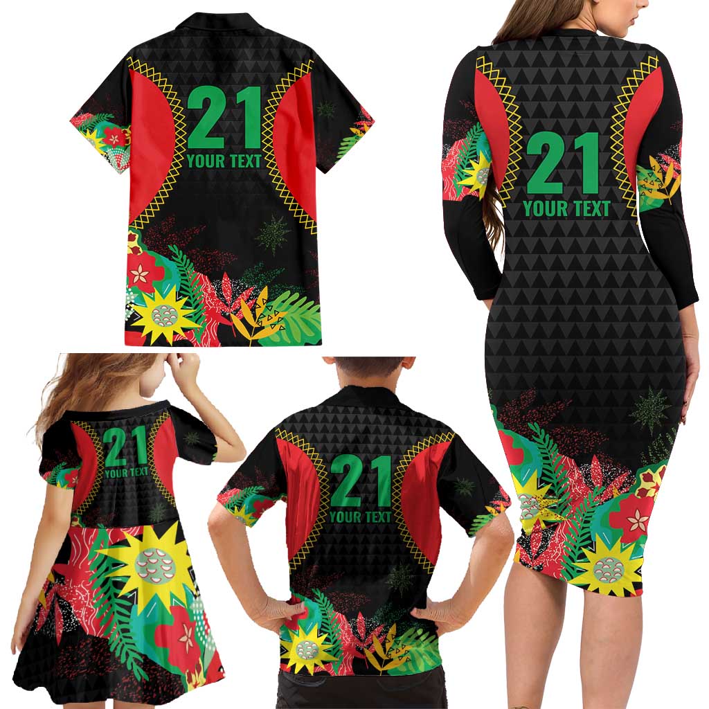 Custom Caribbean Cricket St Kitts and Nevis Family Matching Long Sleeve Bodycon Dress and Hawaiian Shirt Two Islands One Fire Patriots Crown 2025 - Black - Wonder Print Shop