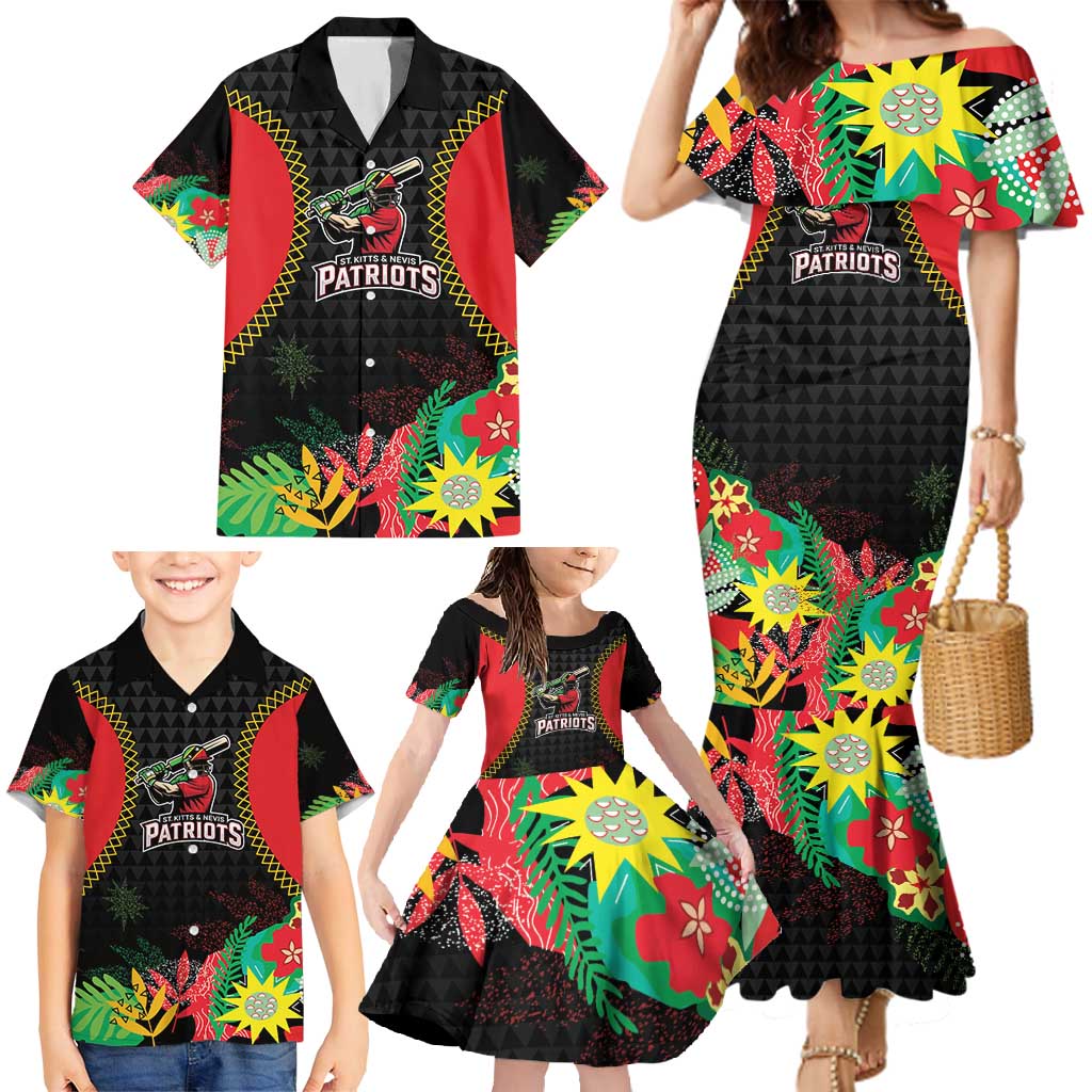 Custom Caribbean Cricket St Kitts and Nevis Family Matching Mermaid Dress and Hawaiian Shirt Two Islands One Fire Patriots Crown 2025 - Black - Wonder Print Shop