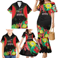 Custom Caribbean Cricket St Kitts and Nevis Family Matching Mermaid Dress and Hawaiian Shirt Two Islands One Fire Patriots Crown 2025 - Black - Wonder Print Shop