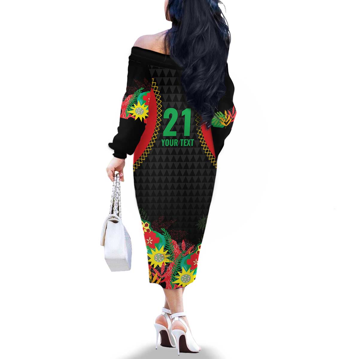 Custom Caribbean Cricket St Kitts and Nevis Family Matching Off The Shoulder Long Sleeve Dress and Hawaiian Shirt Two Islands One Fire Patriots Crown 2025 - Black - Wonder Print Shop