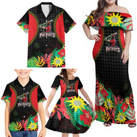 Custom Caribbean Cricket St Kitts and Nevis Family Matching Off Shoulder Maxi Dress and Hawaiian Shirt Two Islands One Fire Patriots Crown 2025 - Black - Wonder Print Shop