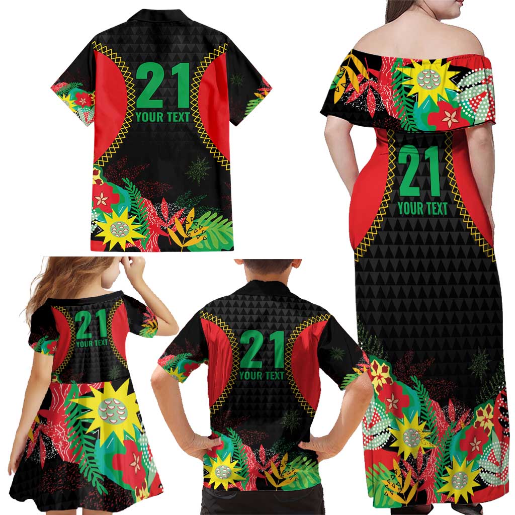Custom Caribbean Cricket St Kitts and Nevis Family Matching Off Shoulder Maxi Dress and Hawaiian Shirt Two Islands One Fire Patriots Crown 2025 - Black - Wonder Print Shop