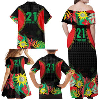 Custom Caribbean Cricket St Kitts and Nevis Family Matching Off Shoulder Maxi Dress and Hawaiian Shirt Two Islands One Fire Patriots Crown 2025 - Black - Wonder Print Shop