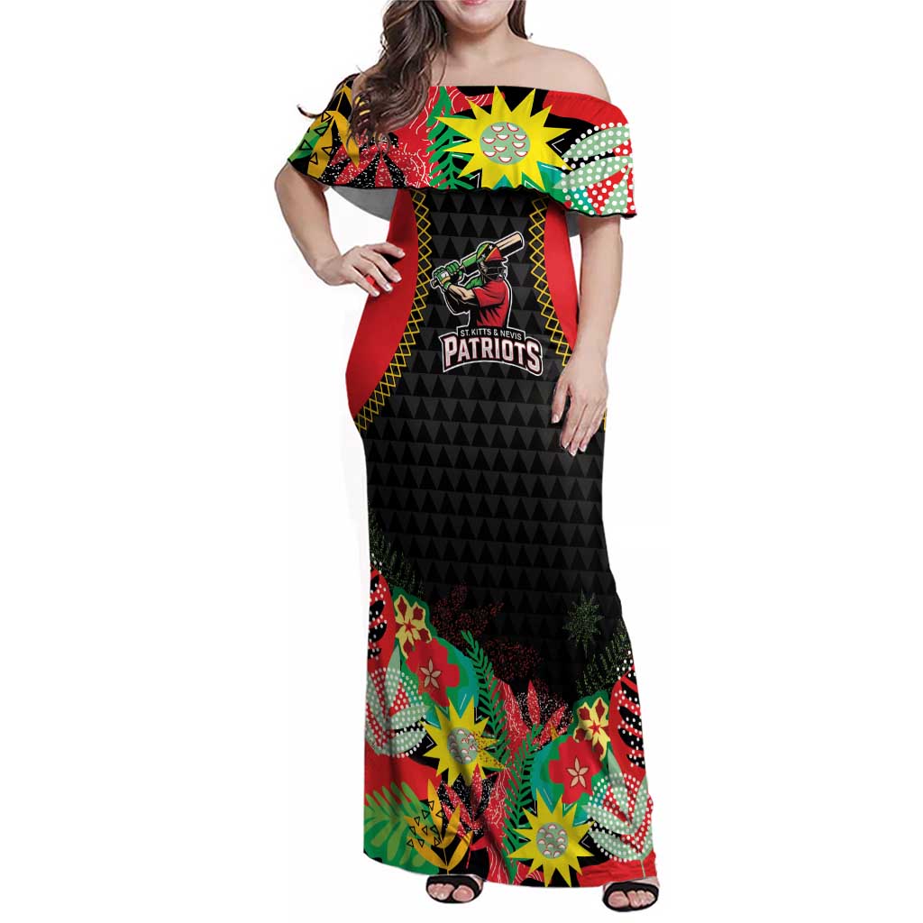 Custom Caribbean Cricket St Kitts and Nevis Family Matching Off Shoulder Maxi Dress and Hawaiian Shirt Two Islands One Fire Patriots Crown 2025 - Black - Wonder Print Shop