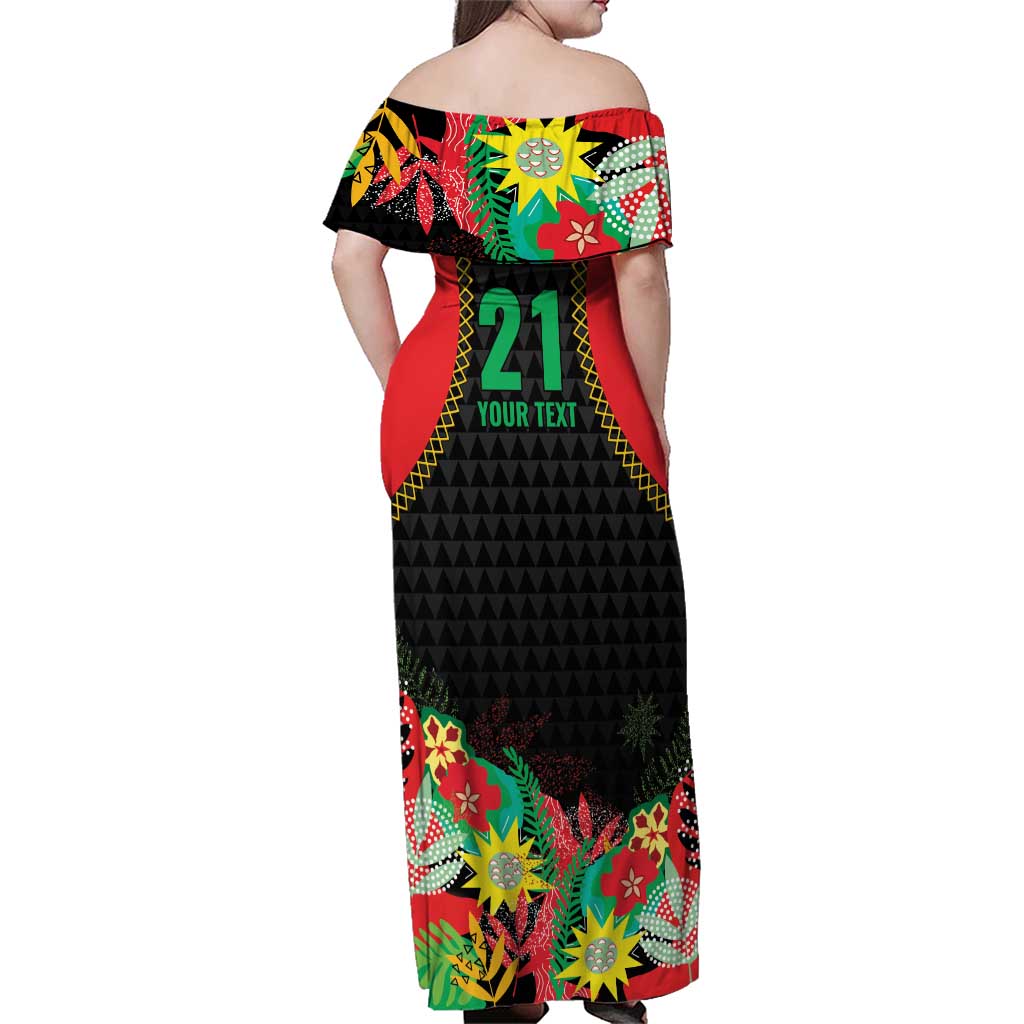 Custom Caribbean Cricket St Kitts and Nevis Family Matching Off Shoulder Maxi Dress and Hawaiian Shirt Two Islands One Fire Patriots Crown 2025 - Black - Wonder Print Shop