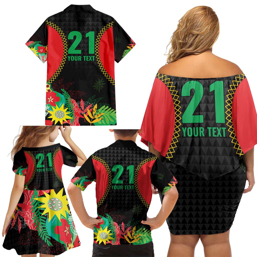 Custom Caribbean Cricket St Kitts and Nevis Family Matching Off Shoulder Short Dress and Hawaiian Shirt Two Islands One Fire Patriots Crown 2025 - Black - Wonder Print Shop