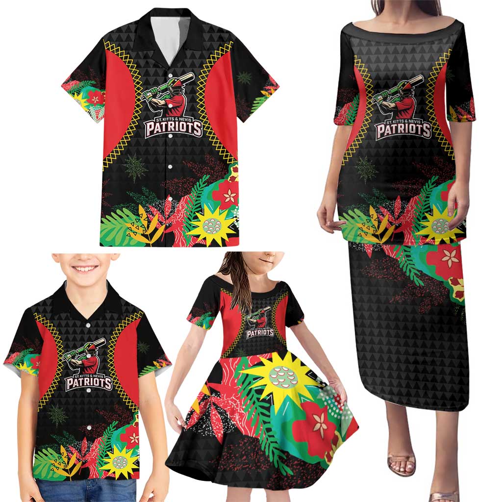 Custom Caribbean Cricket St Kitts and Nevis Family Matching Puletasi and Hawaiian Shirt Two Islands One Fire Patriots Crown 2025 - Black - Wonder Print Shop