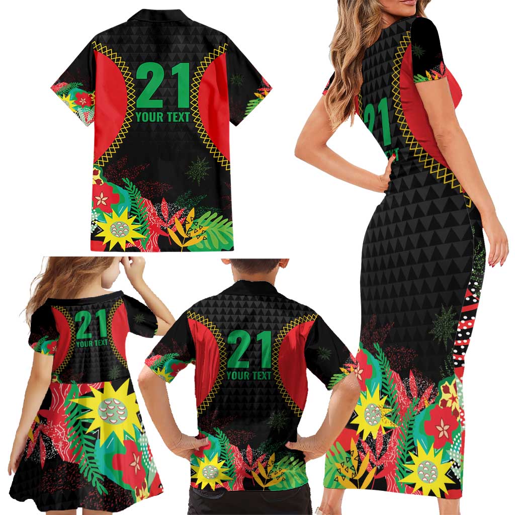 Custom Caribbean Cricket St Kitts and Nevis Family Matching Short Sleeve Bodycon Dress and Hawaiian Shirt Two Islands One Fire Patriots Crown 2025 - Black - Wonder Print Shop