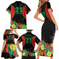 Custom Caribbean Cricket St Kitts and Nevis Family Matching Short Sleeve Bodycon Dress and Hawaiian Shirt Two Islands One Fire Patriots Crown 2025 - Black - Wonder Print Shop