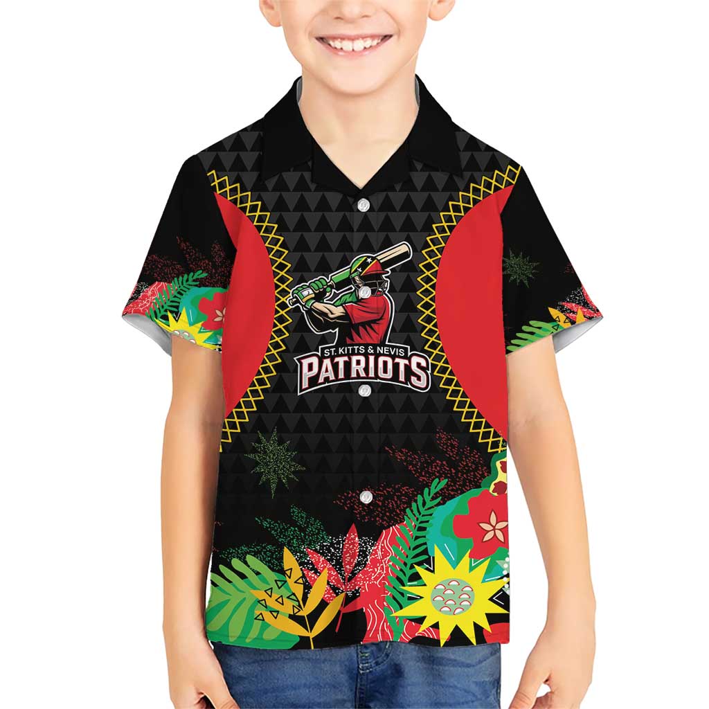 Custom Caribbean Cricket St Kitts and Nevis Family Matching Short Sleeve Bodycon Dress and Hawaiian Shirt Two Islands One Fire Patriots Crown 2025 - Black - Wonder Print Shop