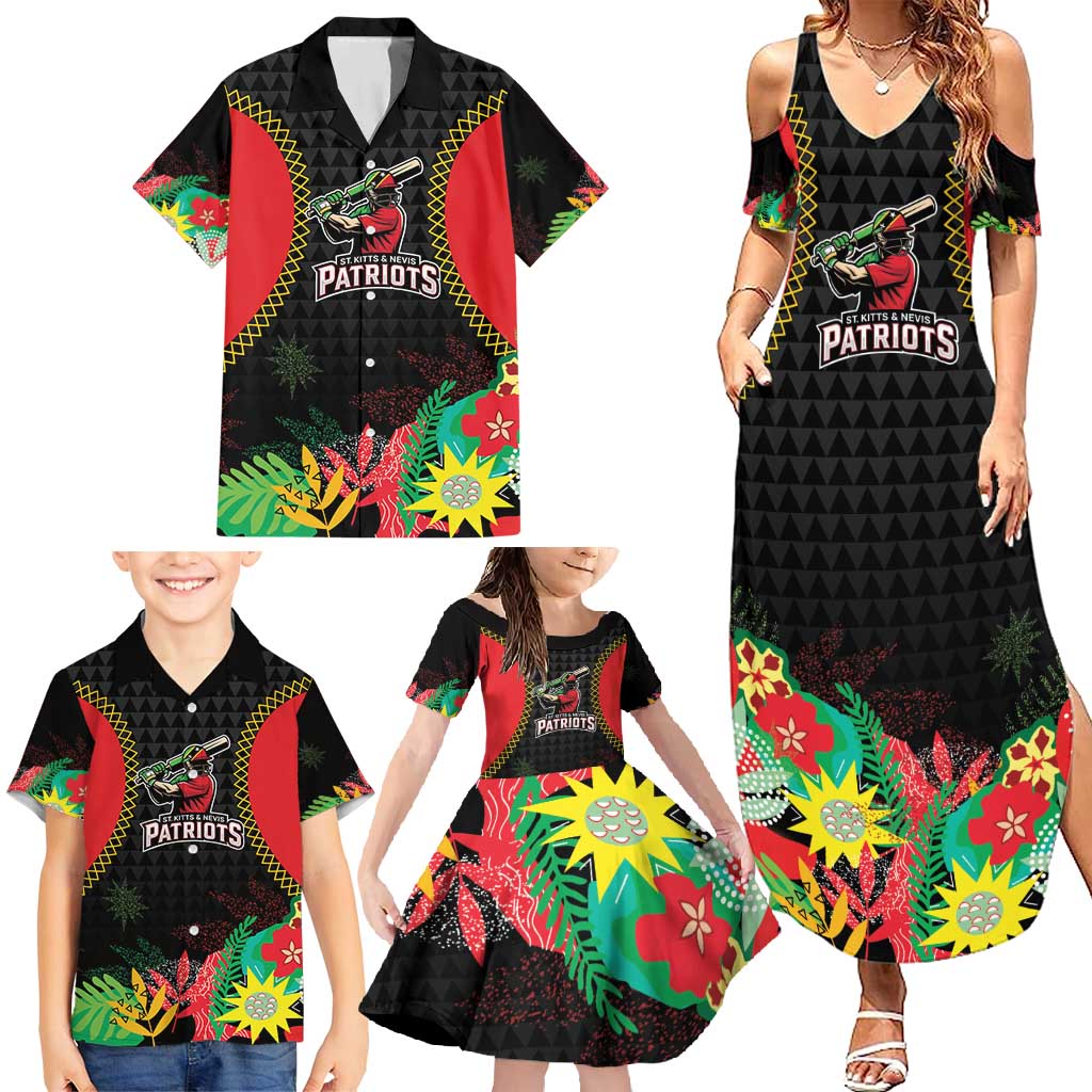 Custom Caribbean Cricket St Kitts and Nevis Family Matching Summer Maxi Dress and Hawaiian Shirt Two Islands One Fire Patriots Crown 2025 - Black - Wonder Print Shop
