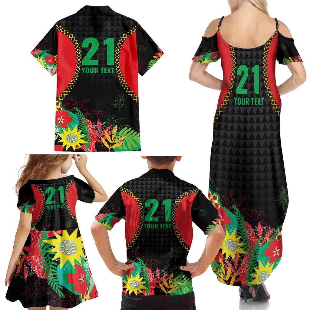 Custom Caribbean Cricket St Kitts and Nevis Family Matching Summer Maxi Dress and Hawaiian Shirt Two Islands One Fire Patriots Crown 2025 - Black - Wonder Print Shop
